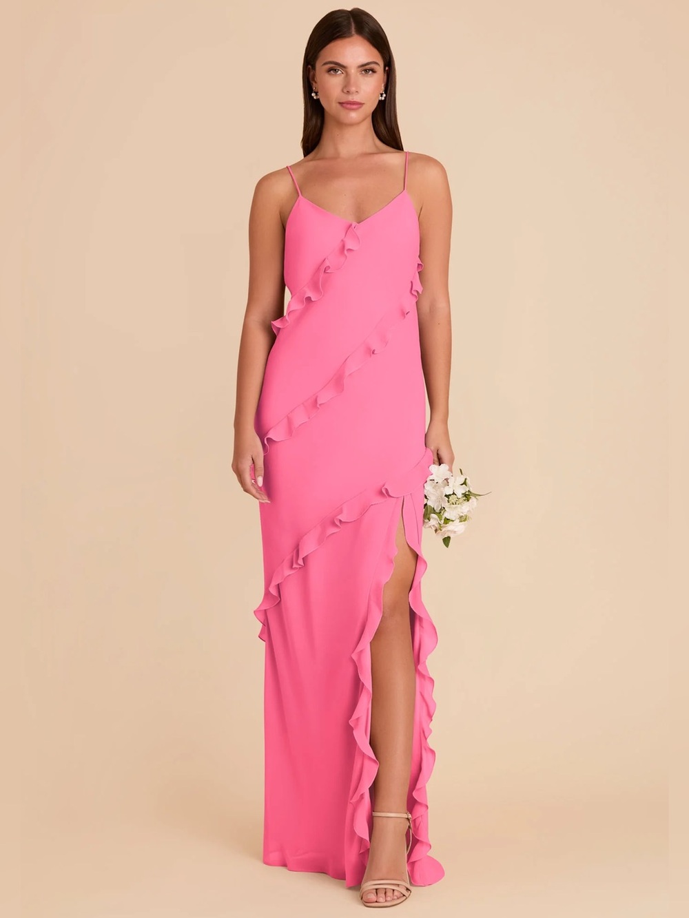 Birdy Grey Valentine bon bon pink ruffles long maxi dress bridesmaid wedding